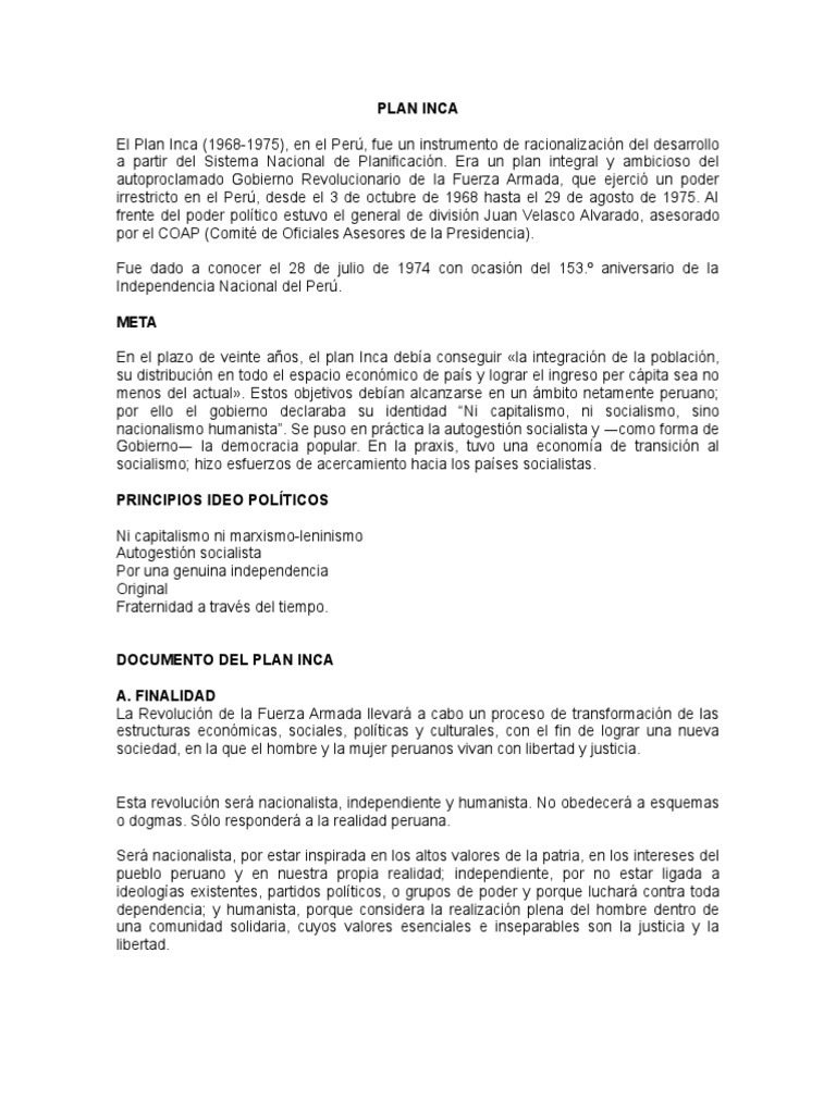 El Plan Inca: Transformación Nacionalista | PDF | Turismo | Perú