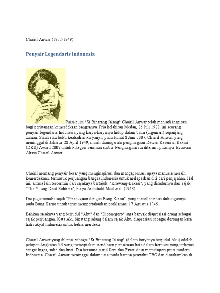Puisi Karya Chairil Anwar Yang Berjudul Diponegoro