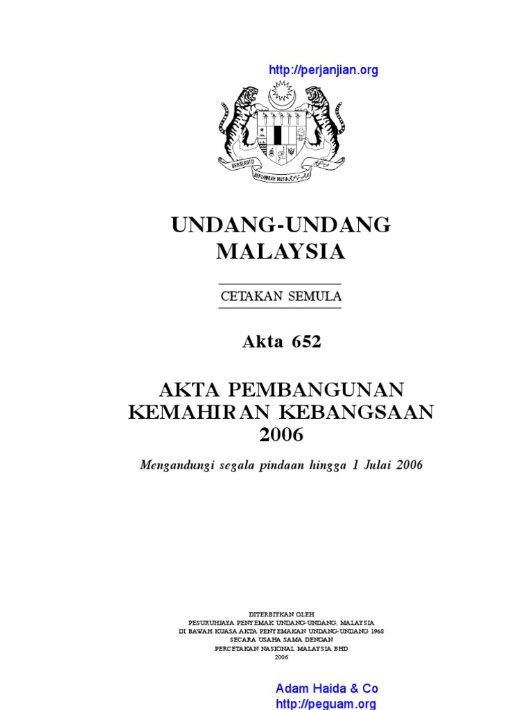 Akta 652 Akta Pembangunan Kemahiran Kebangsaan 2006 Pdf