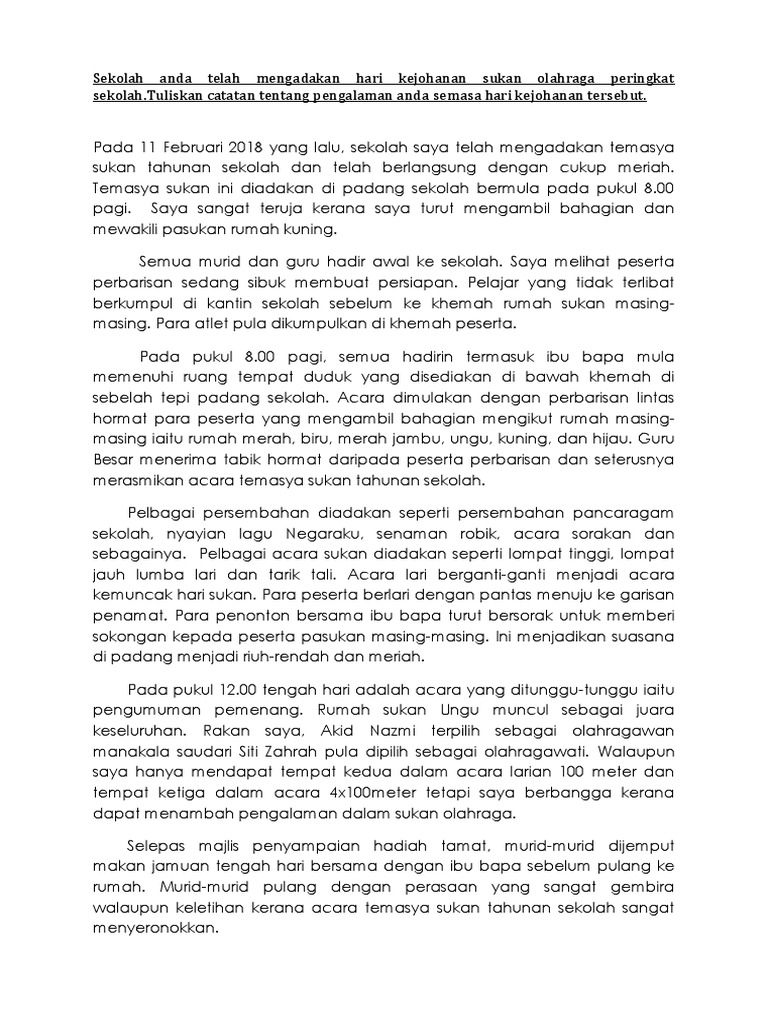 Sekolah Anda Telah Mengadakan Hari Kejohanan Sukan Olahraga Peringkat Sekolah Pdf