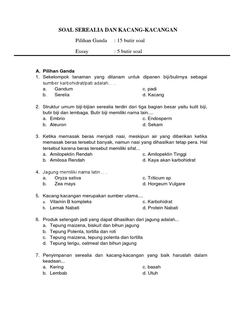 Soal Serealia Jawaban Pdf