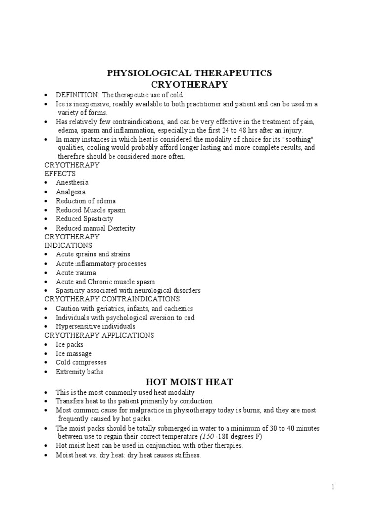 The Therapeutic Applications and Physiological Effects of Cryotherapy