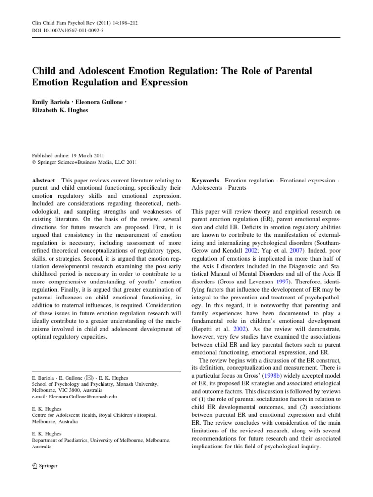 Child and Adolescent Emotion Regulation: The Role of Parental Emotion ...