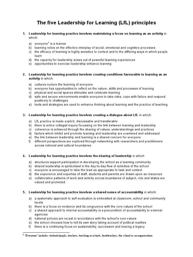 Five Principles of Leadership for Learning | PDF | Leadership | Learning