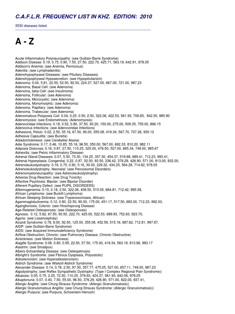 C.A.F.L.R. Frequency List in Khz. Edition: 2010 | PDF
