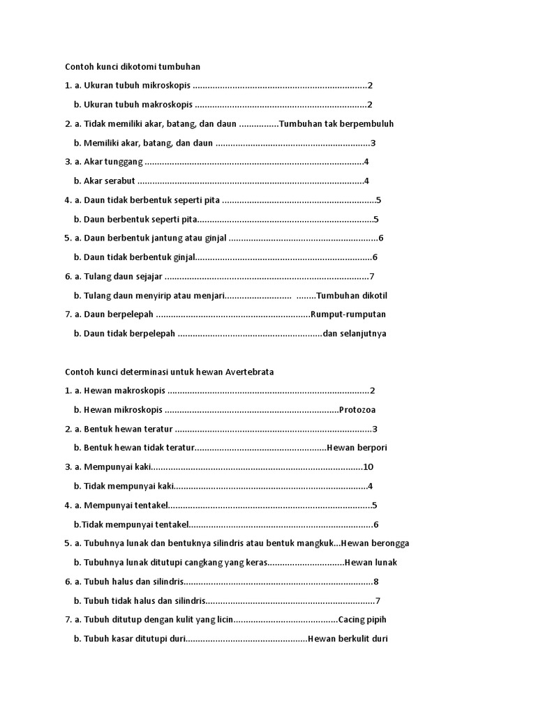 Contoh Kunci Dikotomi Tumbuhan OC BGT Contoh Kunci Dikotomi Tumbuhan OC BGT