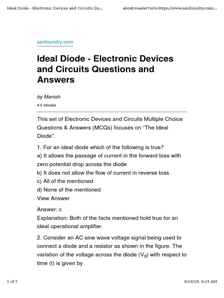 Questions On Diodes PDF Rectifier Diode