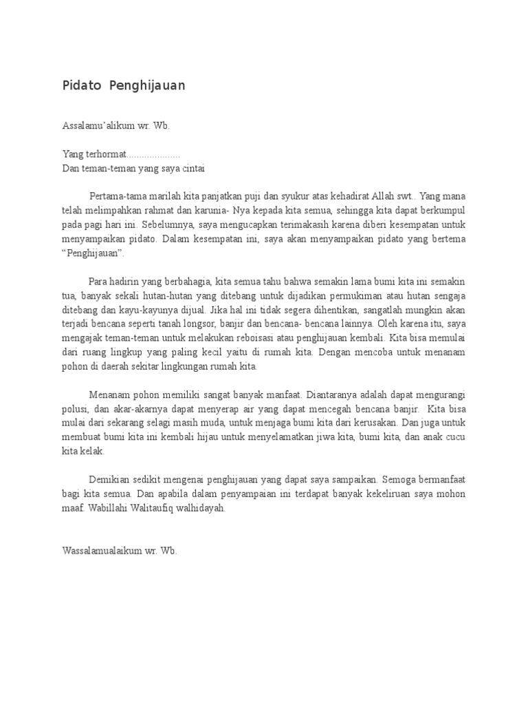 Pidato Singkat Penghijauan