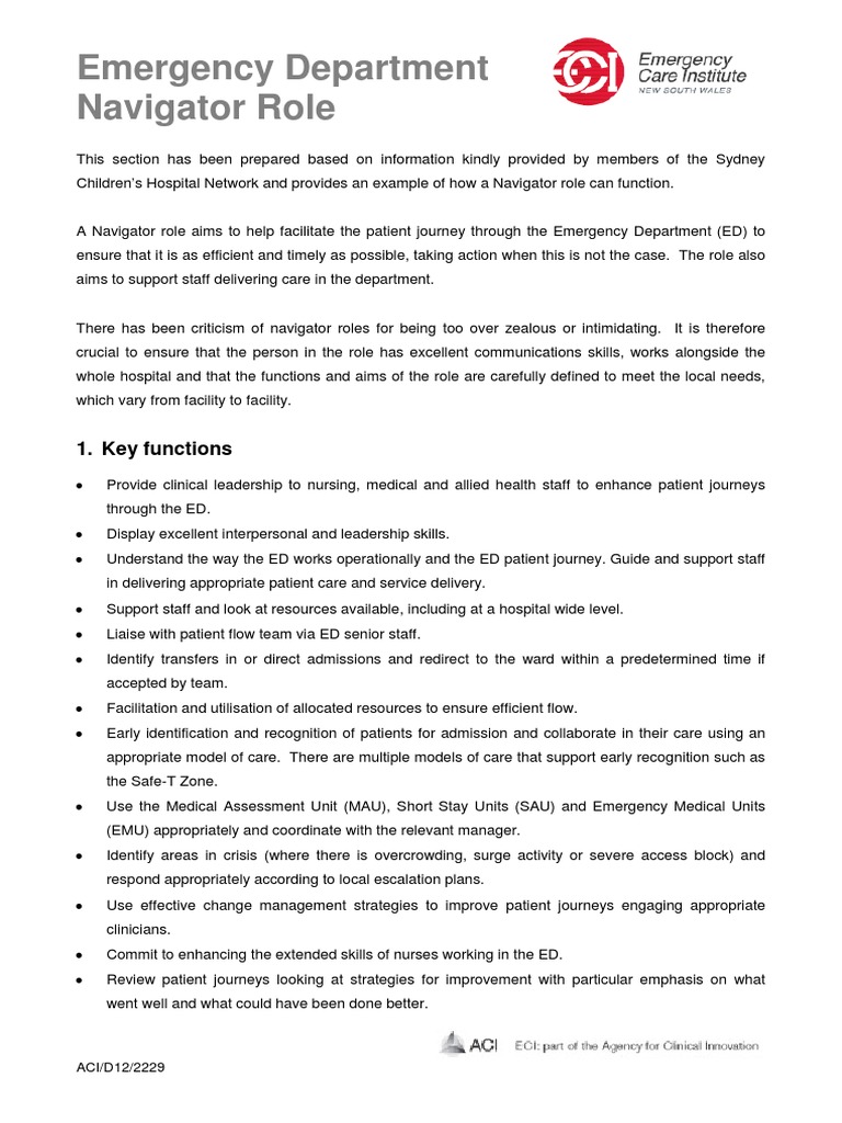 Emergency Department Navigator Role: 1. Key Functions | PDF | Patient ...