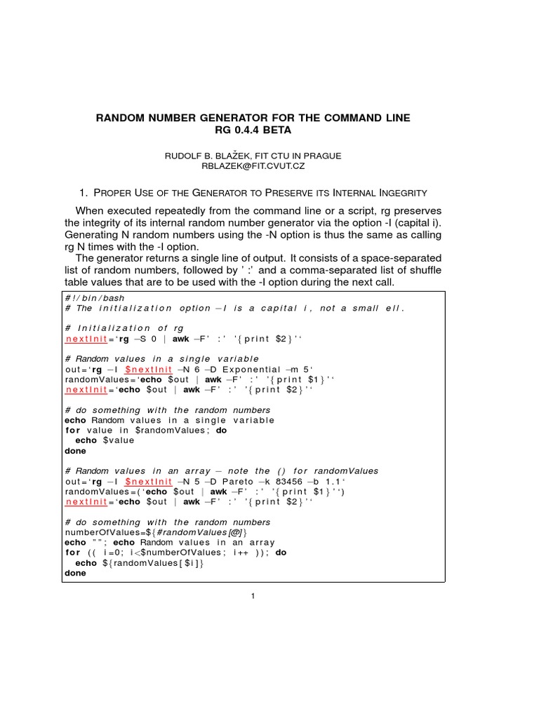 Random Number Generator For The Command Line | Download Free PDF ...