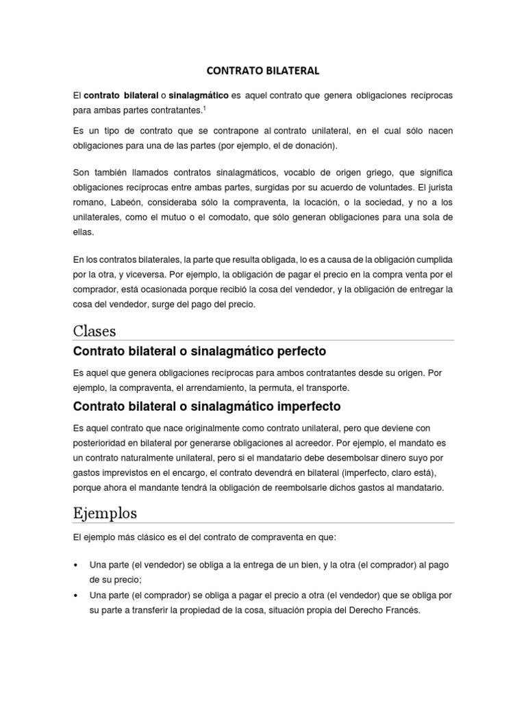 Sinalagmático imperfecto ejemplo