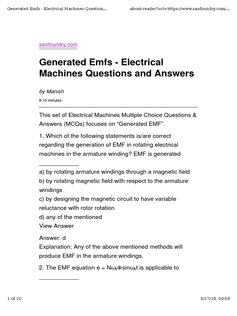 AC Generator EMF and Speed Calculations | PDF | Electromagnetic ...