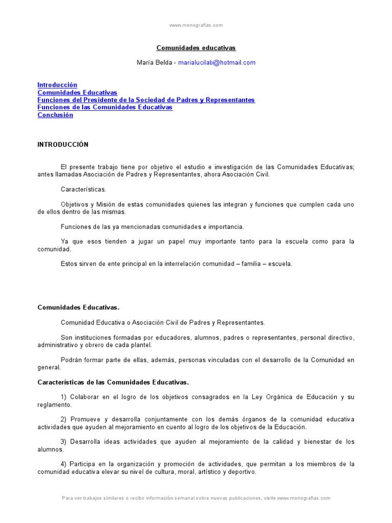 Funciones y Misión de Comunidades Educativas | PDF | Comunidad | Familia
