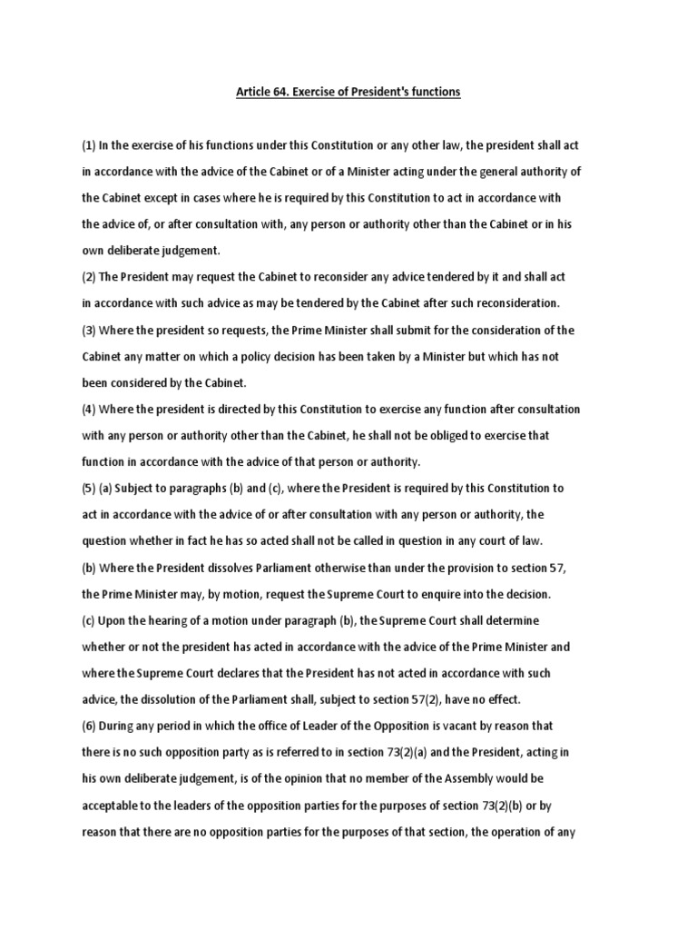 Article 64. Exercise of President's Functions PDF