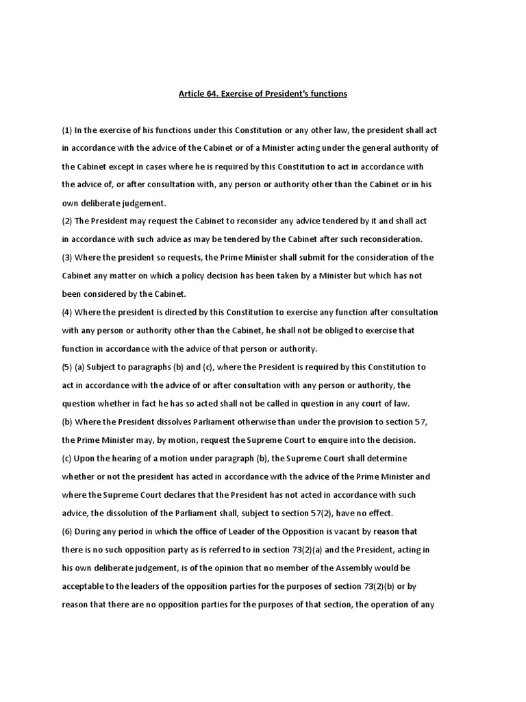 Article 64. Exercise of President's Functions PDF