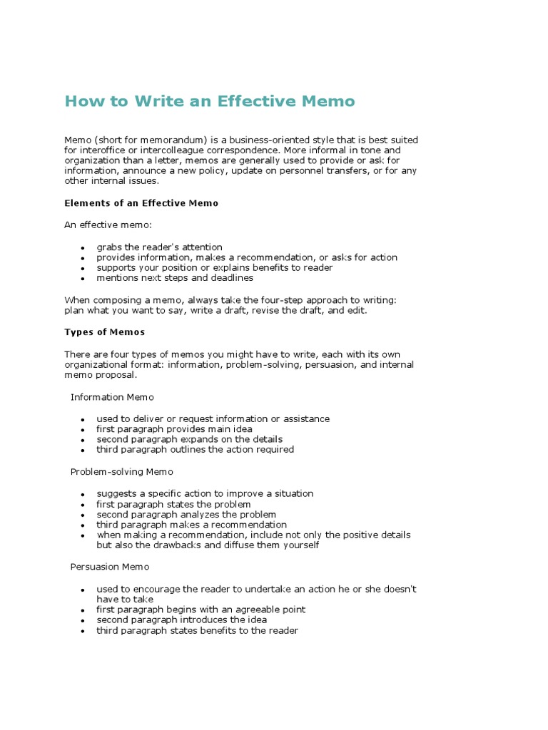 Writing Effective Memos Guide | PDF | Memorandum | Paragraph