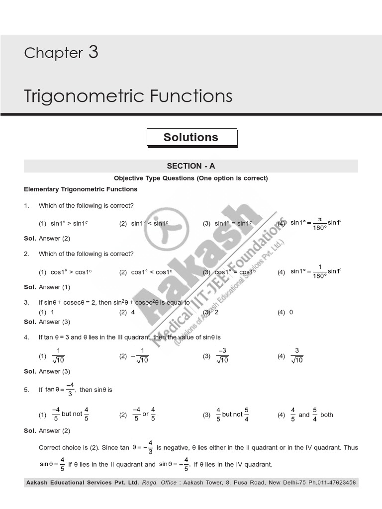 Cls Jeead 17 18 Xi Mat Target 1 Set 2 Chapter 3 Trigonometric Functions Sine