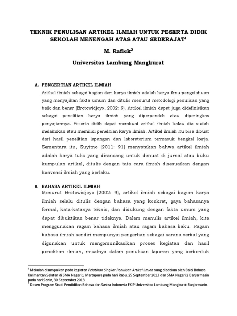 Teknik Penulisan Artikel Ilmiah Untuk Peserta Didik Sekolah Menengah Atas A Pdf
