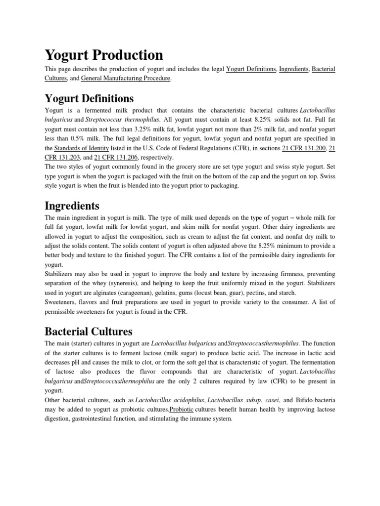 Yogurt Production PDF Yogurt Lactobacillus