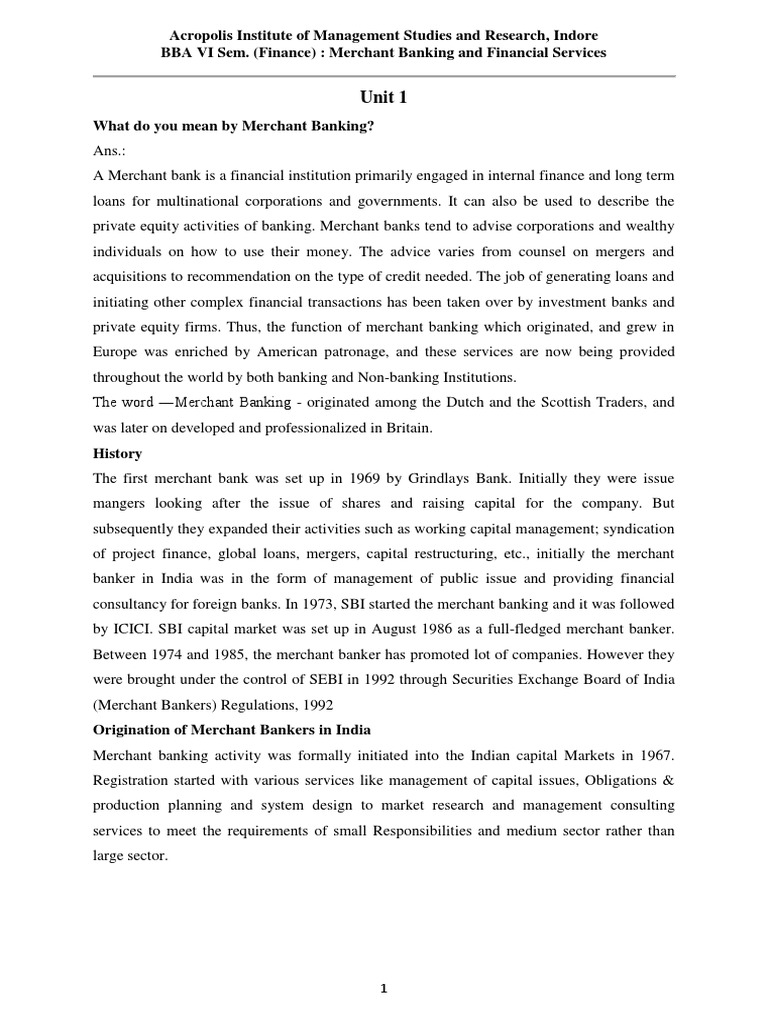 BBA VI Sem.-MBFS Notes Unit 1 | PDF | Financial Markets | Securities ...