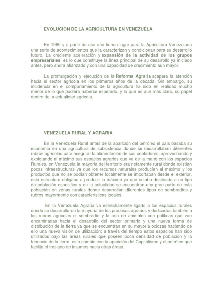 Evolución de la Agricultura en Venezuela | PDF | Área rural | Agricultura