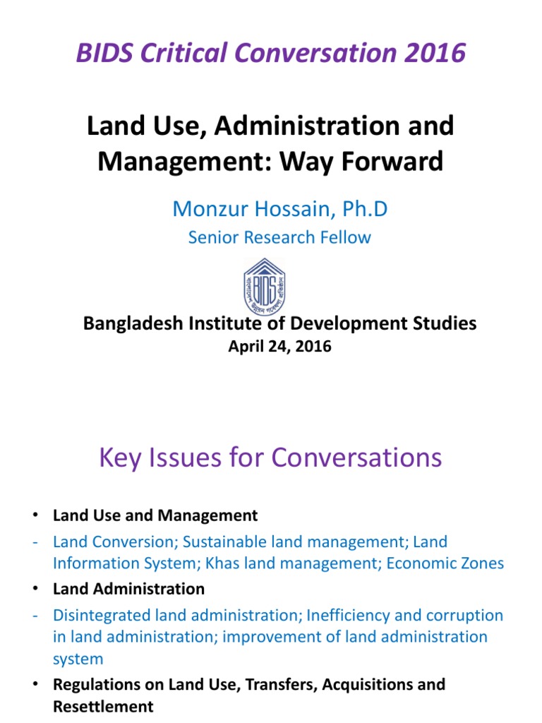 BIDS Critical Conversation 2016 Land Use, Administration and