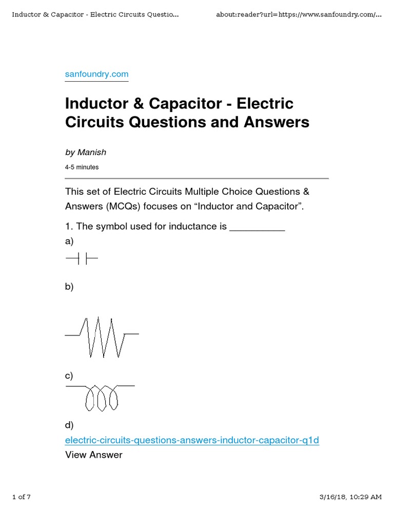 Inductor and Capacitor MCQs | PDF | Inductance | Capacitor