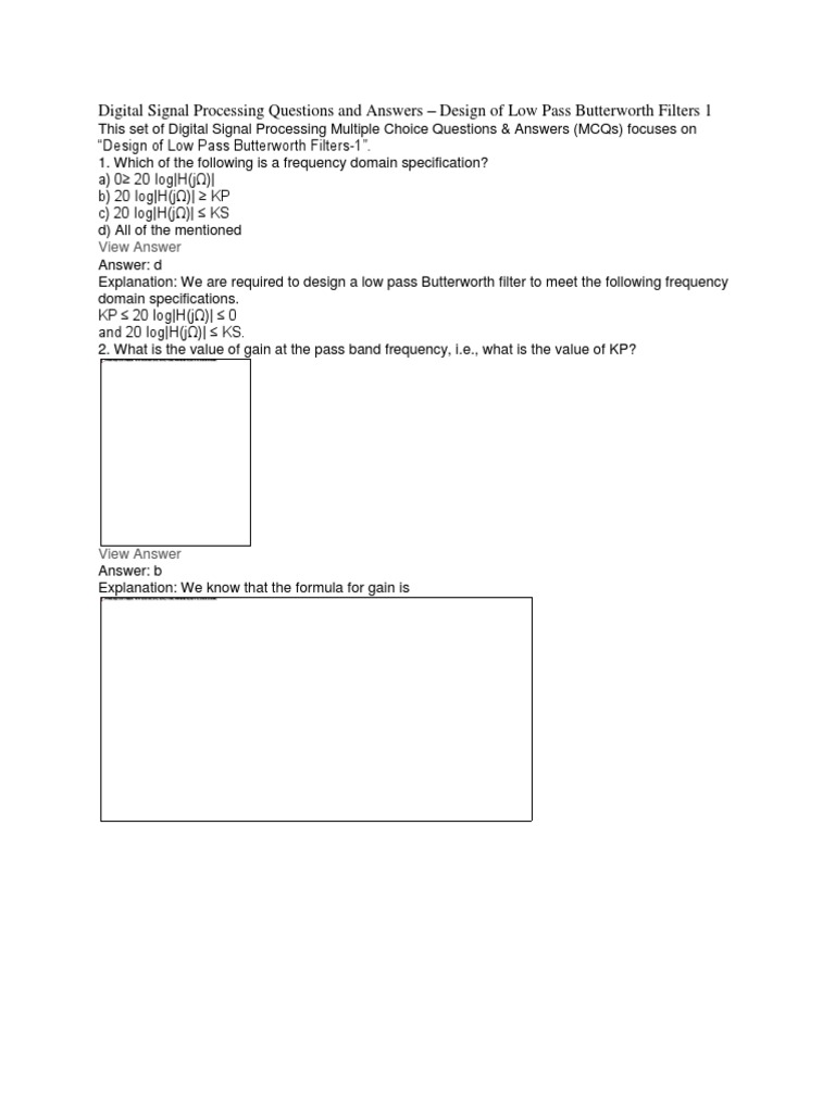 Questions On Digital Filters Design PDF Low Pass Filter Filter