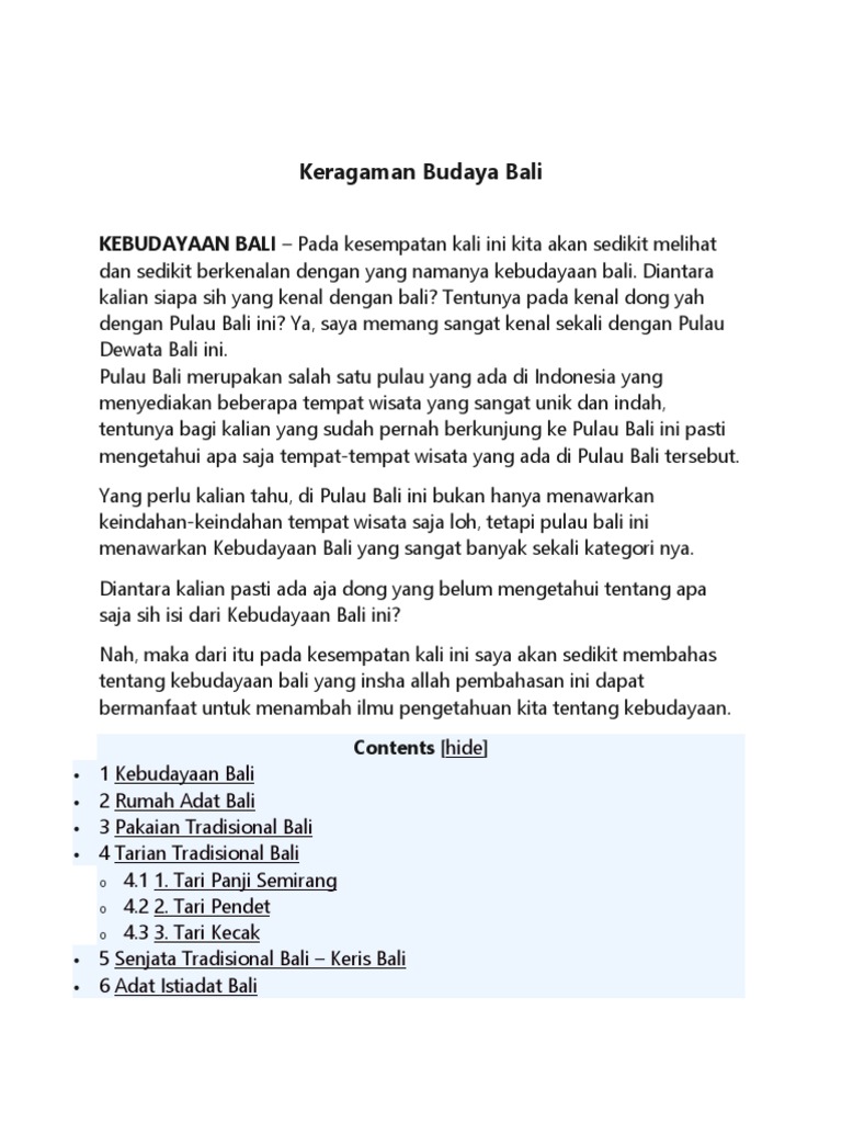 Keragaman Budaya Bali