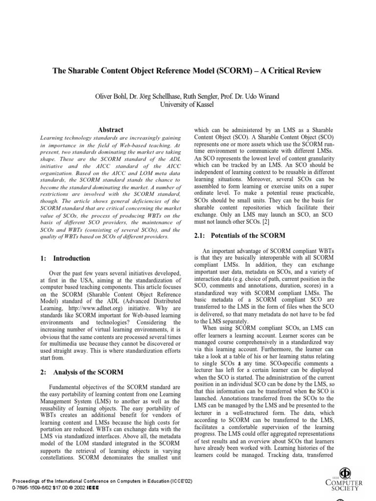 The Sharable Content Object Reference Model (SCORM) - A Critical Review ...
