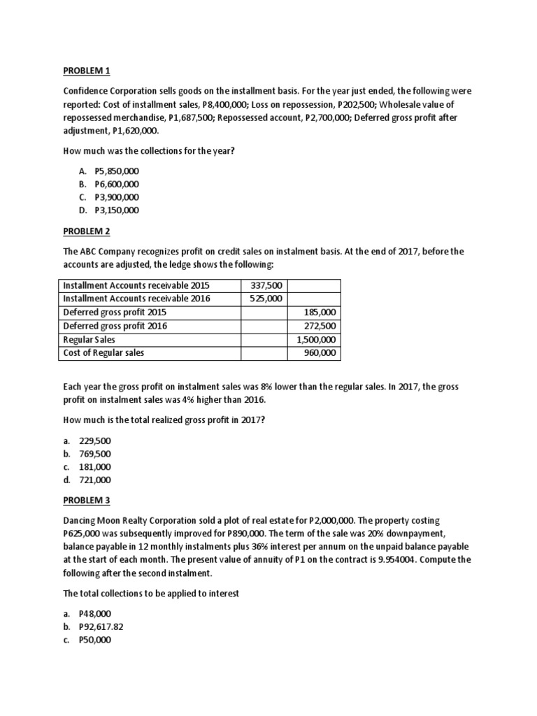 Loss on Repossession in Installment Sales | PDF | Inventory | Business ...
