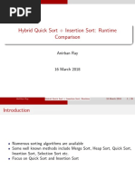 Hybrid Quick Sort + Insertion Sort: Runtime Comparison