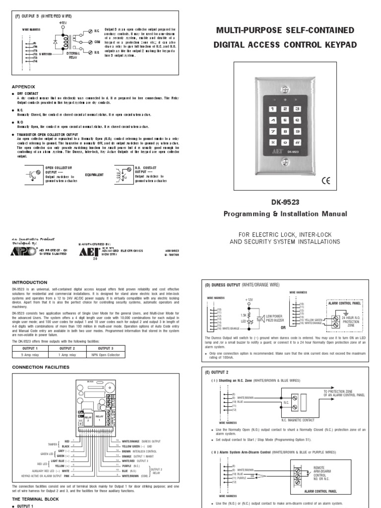 DK-9523 Keypad Installation Guide | PDF | Switch | Security Alarm