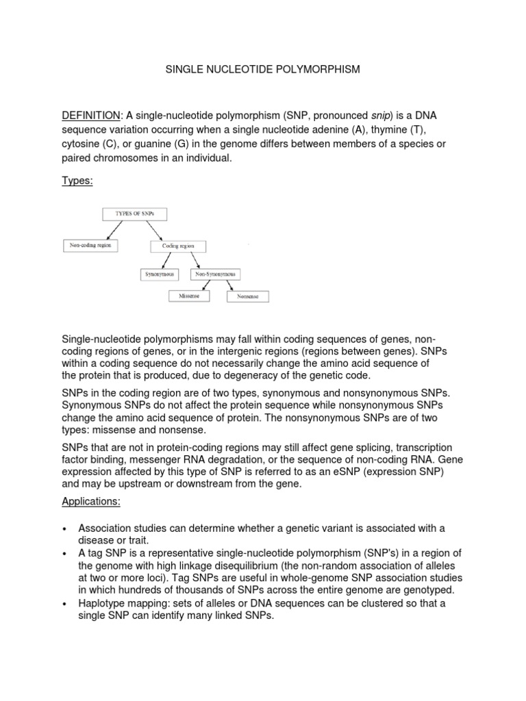 SNP Summary | PDF | Single Nucleotide Polymorphism | Life Sciences