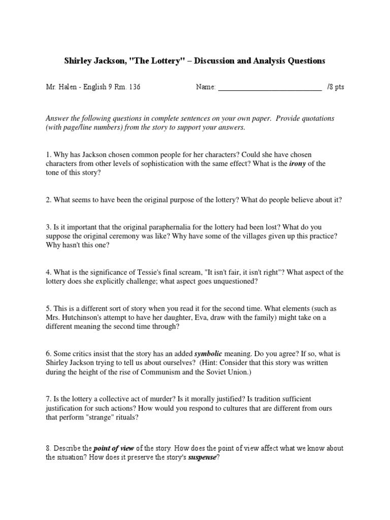 the lottery questions student copy