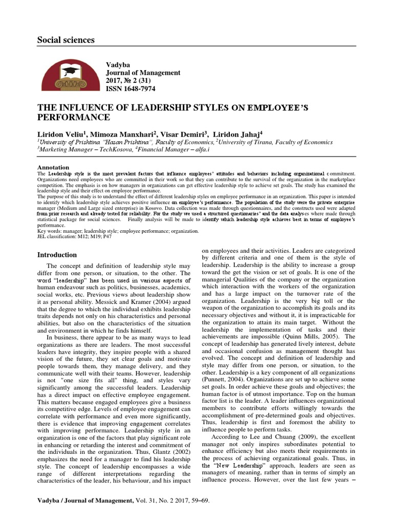 Leadership Styles and Employee Performance | PDF | Leadership | Goal