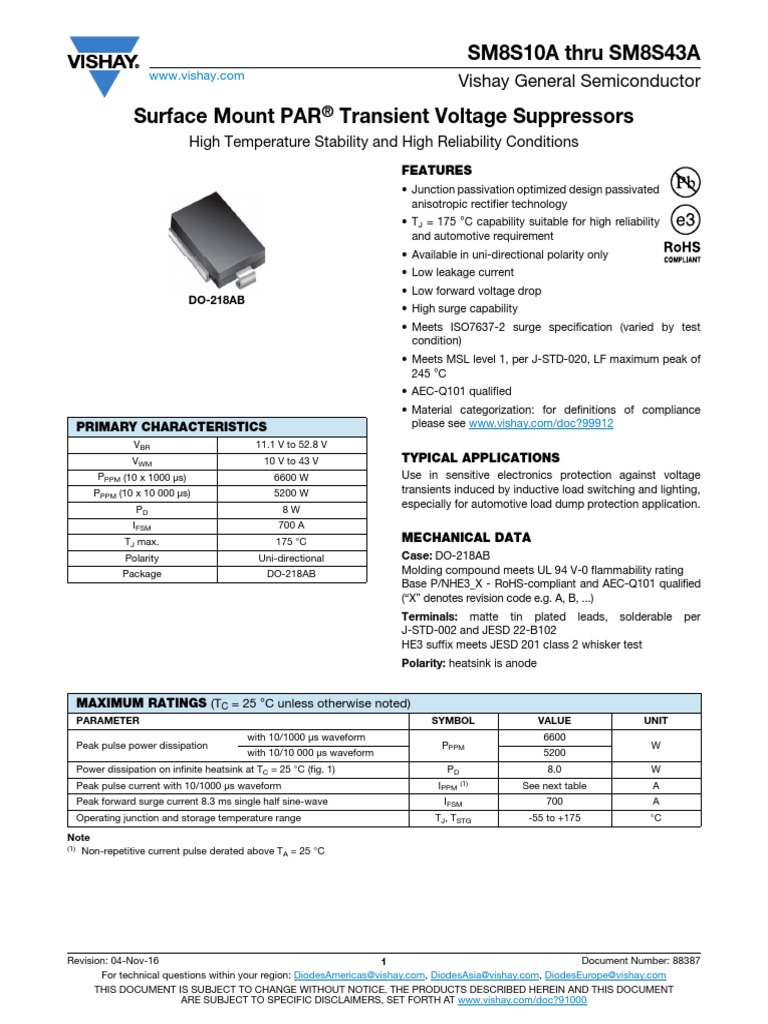 Sm8 Transient Supressor Contractual Term Disclaimer