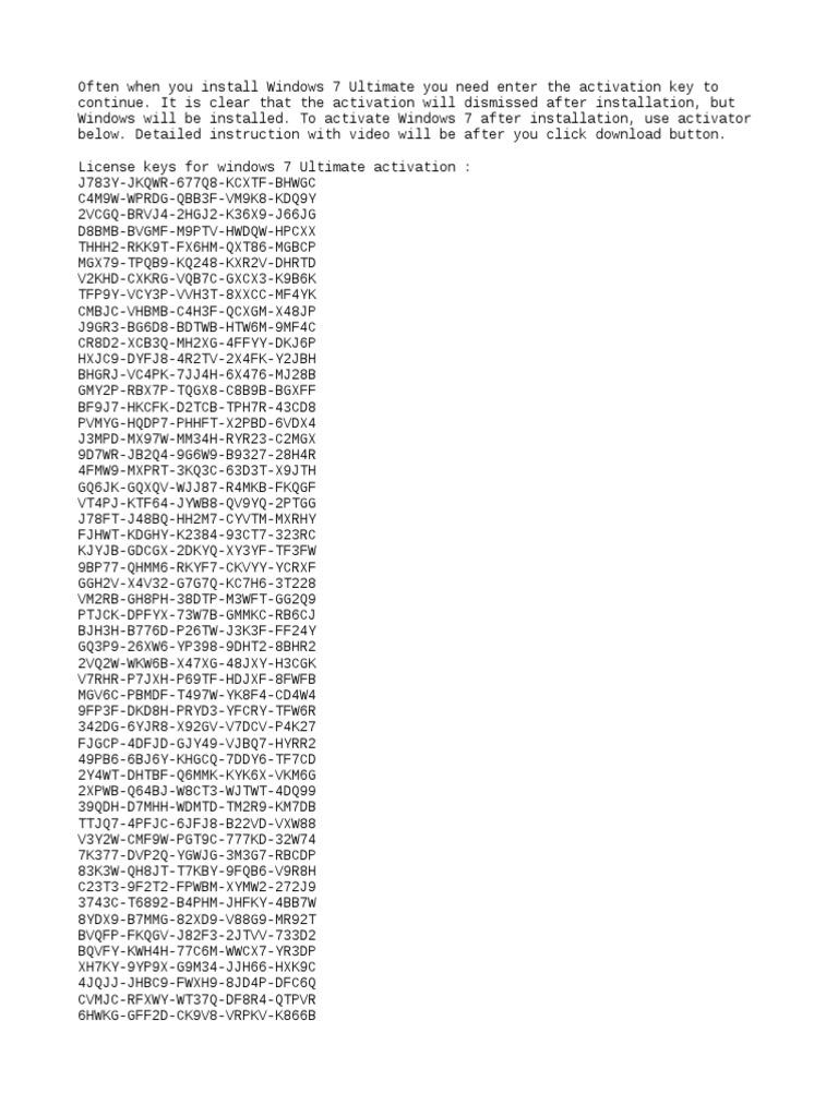Windows 7 Activation Key PDF Windows 7 Operating System Families