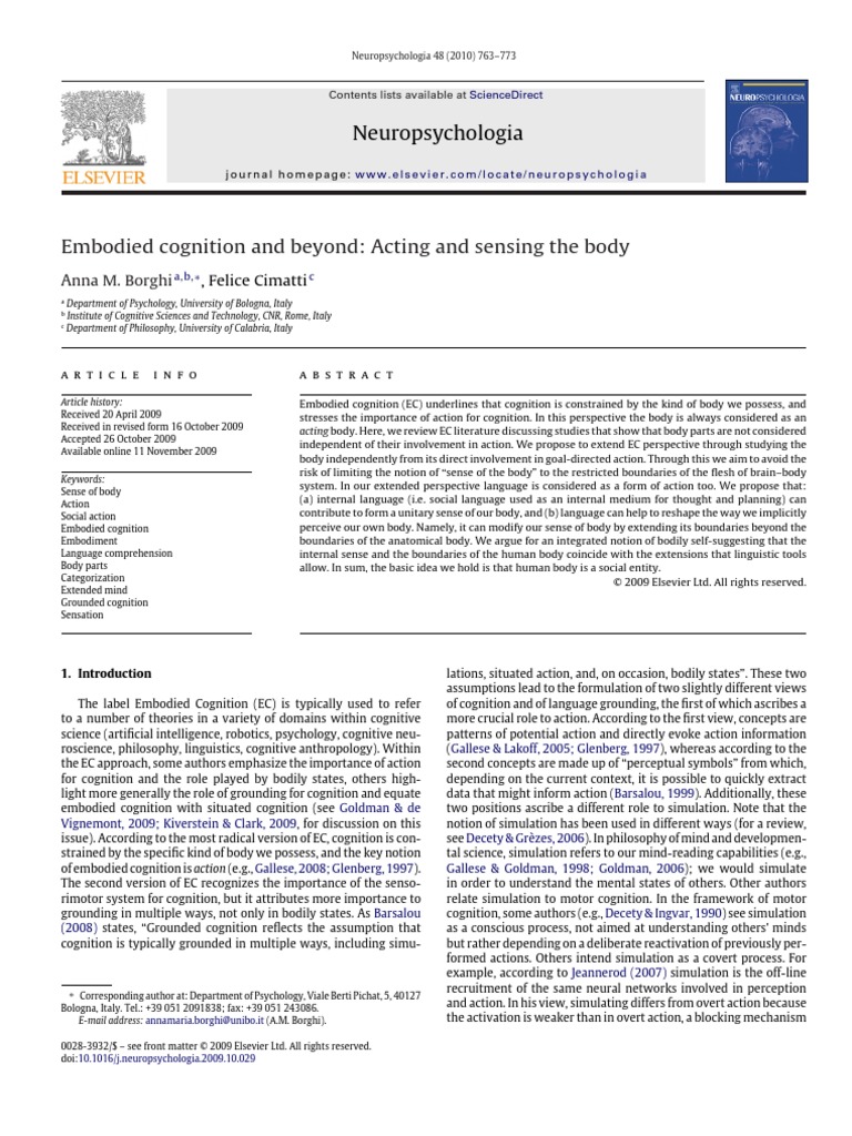 Embodied Cognition and Beyond | PDF | Embodied Cognition | Senses