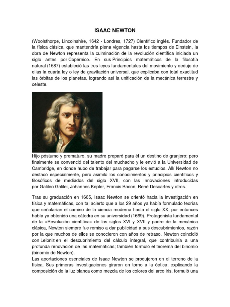Biografia de Isaac Newton Quimica | PDF | Galileo Galilei | Isaac Newton