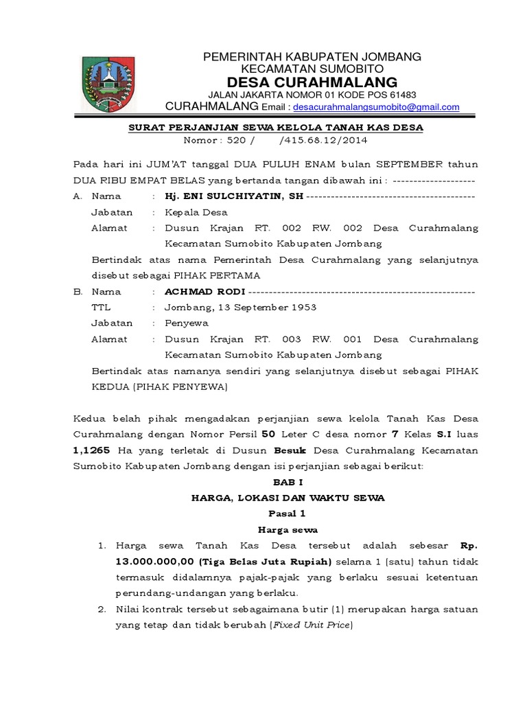 Perjanjian Lelang Tanah Kas Desa  PDF