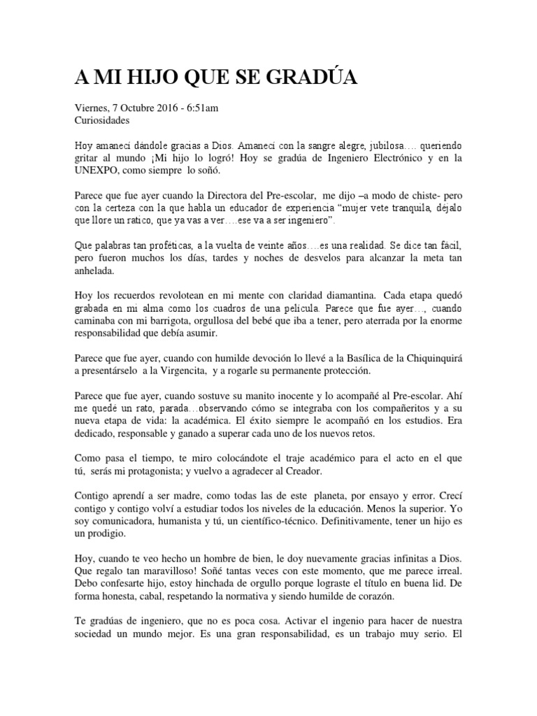 A Mi Hijo Que Se Gradúa