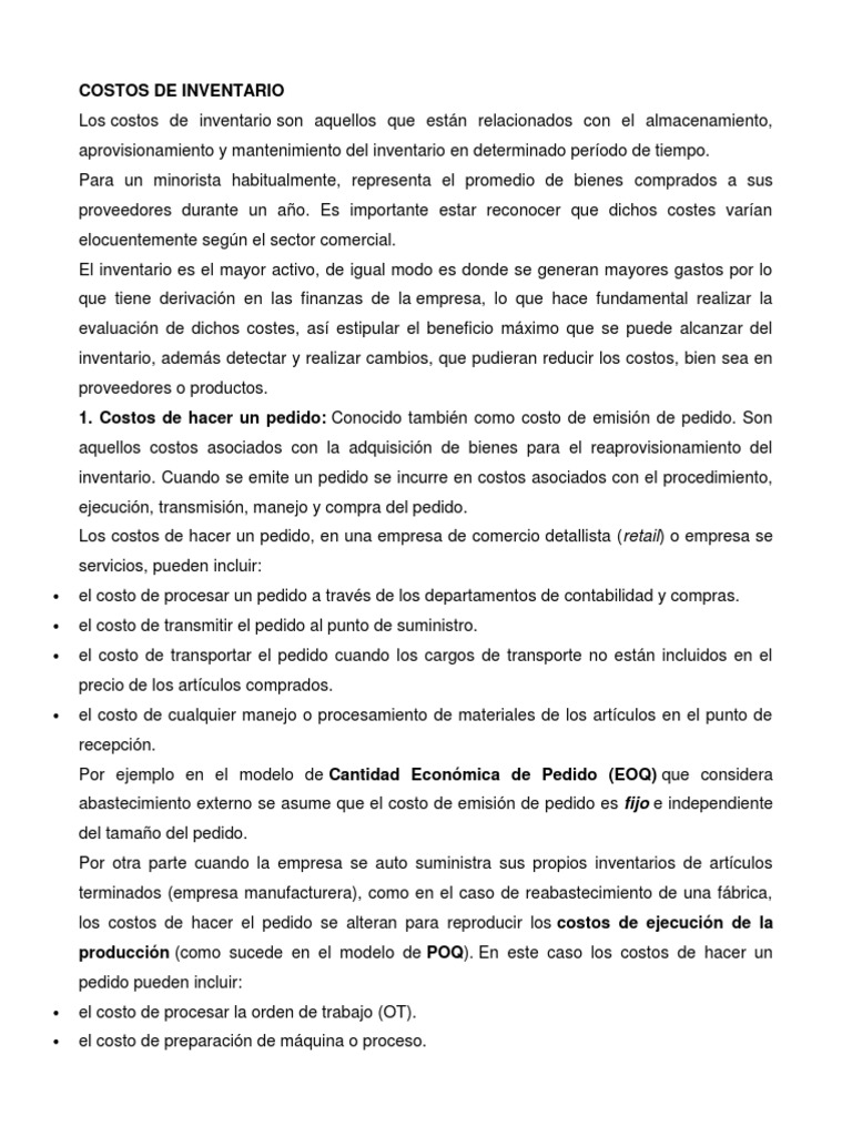 Costos de Inventario y su Gestión | PDF | Inventario | Costo