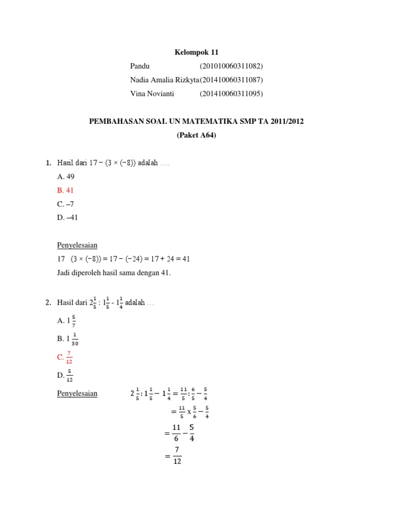 Un Matematika Smp Ta 2012