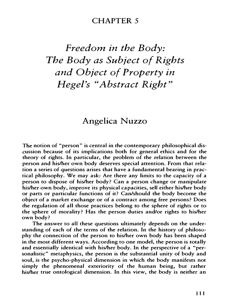 Freedom in The Body The Body As Subject of Rights and Object of