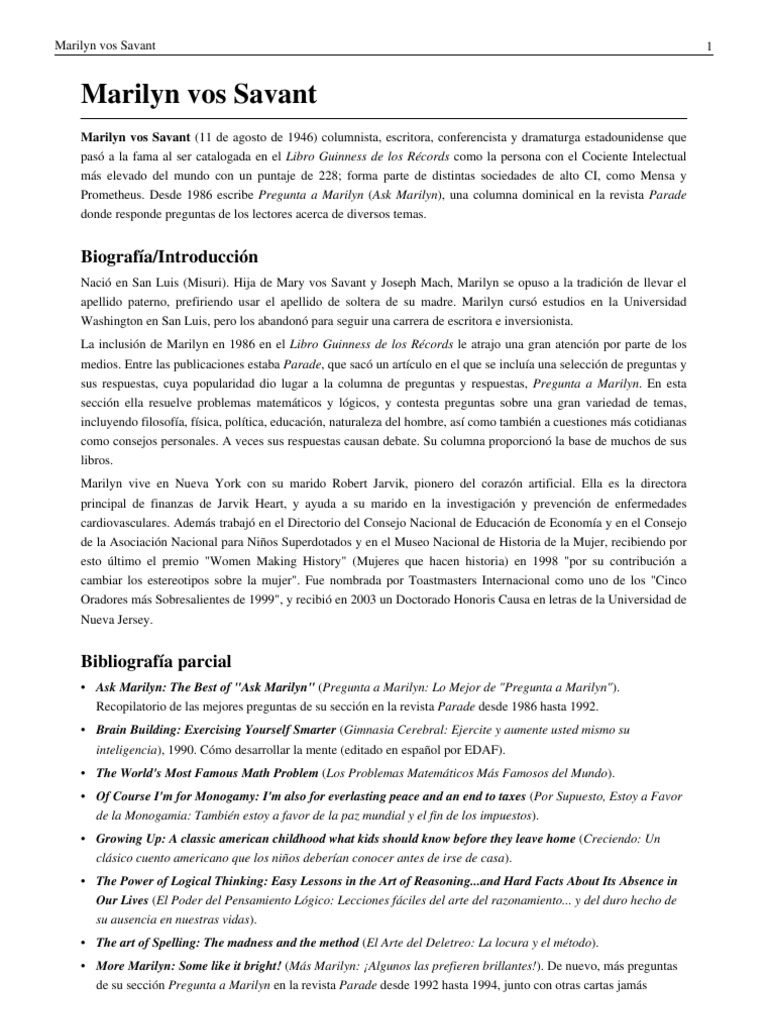 Marilyn Vos Savant PDF Inteligencia Cognición