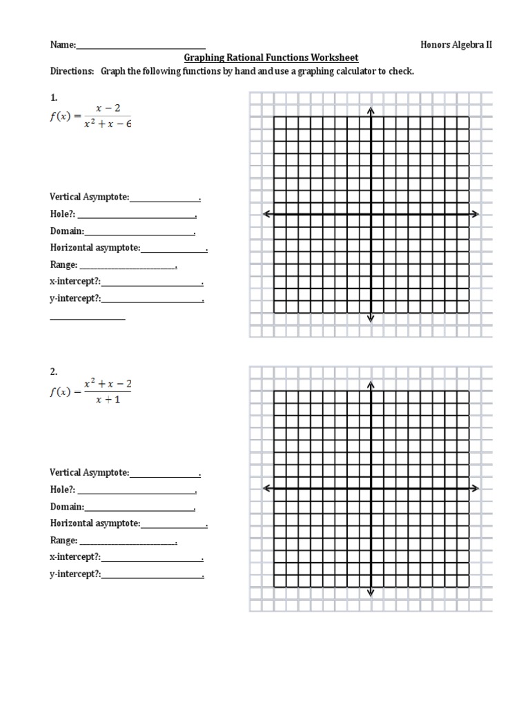 Graphing Rational Functions Worksheet 1 Horizontal Asymptotes Answers