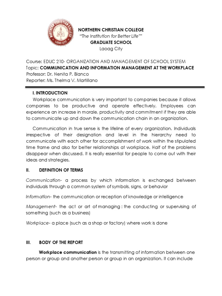 Communication And Information Management At The Workplace Pdf