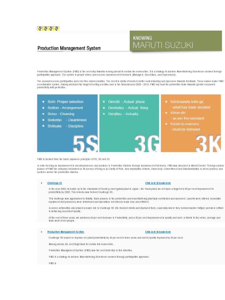 Maruti Suzuki's Production Management System | PDF | Sustainability ...