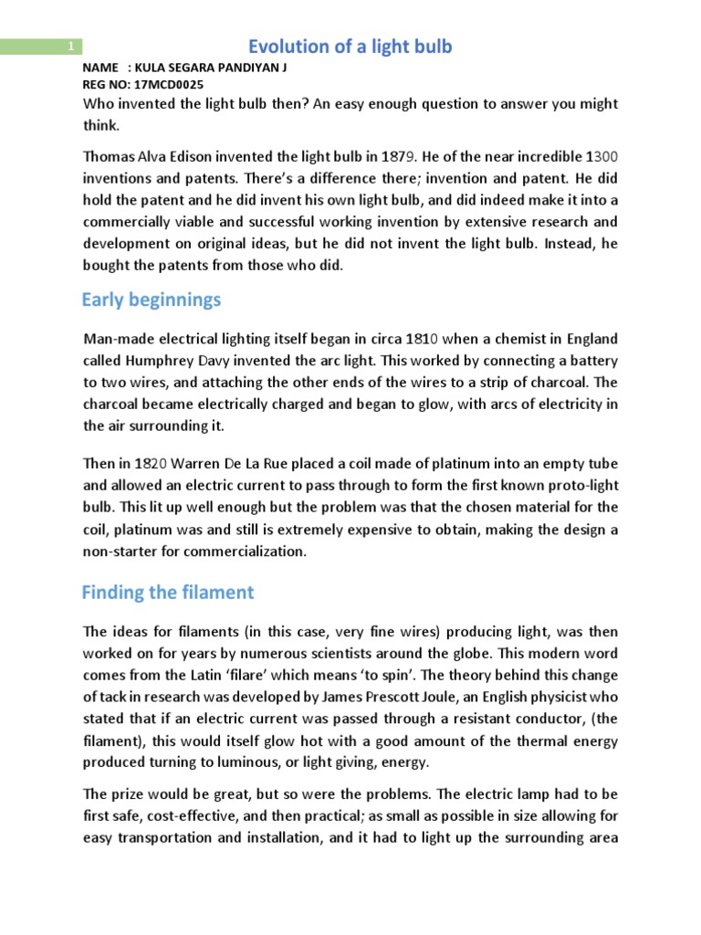 Evolution of A Light Bulb | PDF | Incandescent Light Bulb | Fluorescent ...